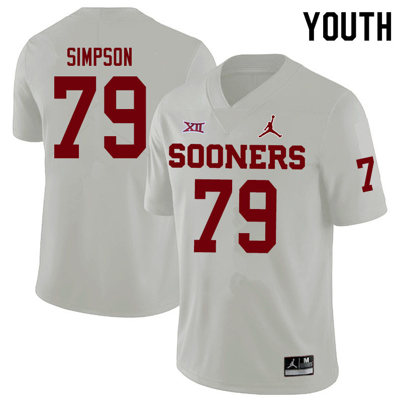 Youth #79 Darrell Simpson Oklahoma Sooners Jordan Brand College Football Jerseys Sale-White